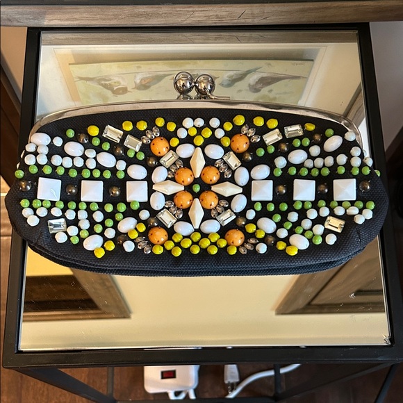 Chloe Handbags - Chloe Black kiss lock Clutch with Colorful Beads